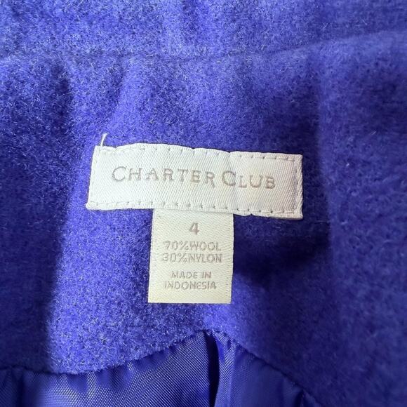 Charter Club Blue Pea Coat Womens Purple Warm Wool Blend Double Breasted Size 4 - Picture 8 of 13